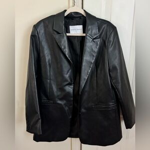 Rebecca Minkoff Faux Leather Black Blazer | L